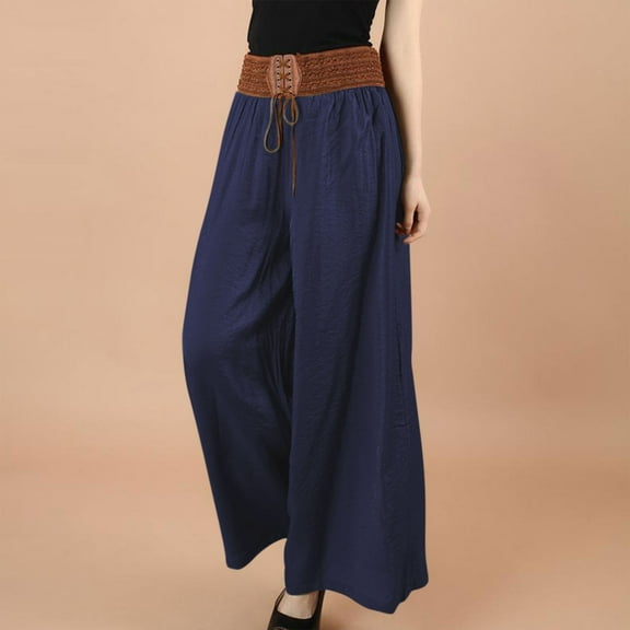 Stephy Cotton and Linen Wide Leg Pants for Women Loose Summer Thin Pants for Women Large Size Casual Pants for Foreign Trade Women Big Feet Loose Pants, Blue, A