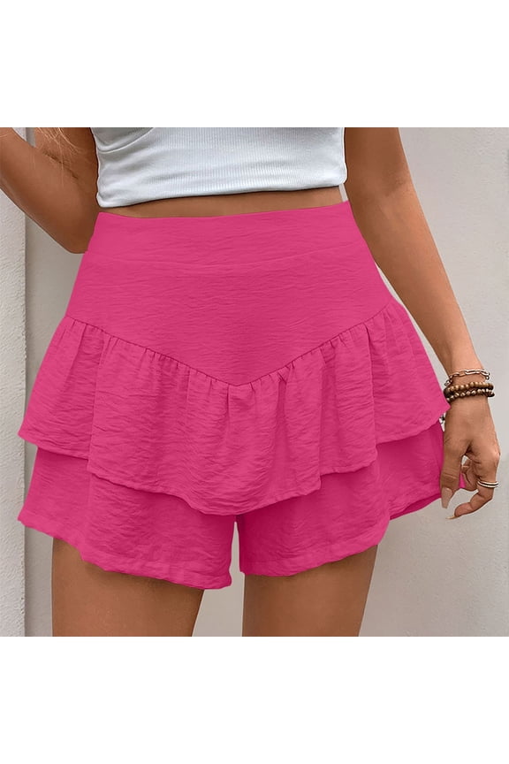 Flowy Shorts for Women Casual Boho Ruffle Tiered Skorts High Waist Mini Skirts Tennis Going Out Trendy Shorts, Pink, S