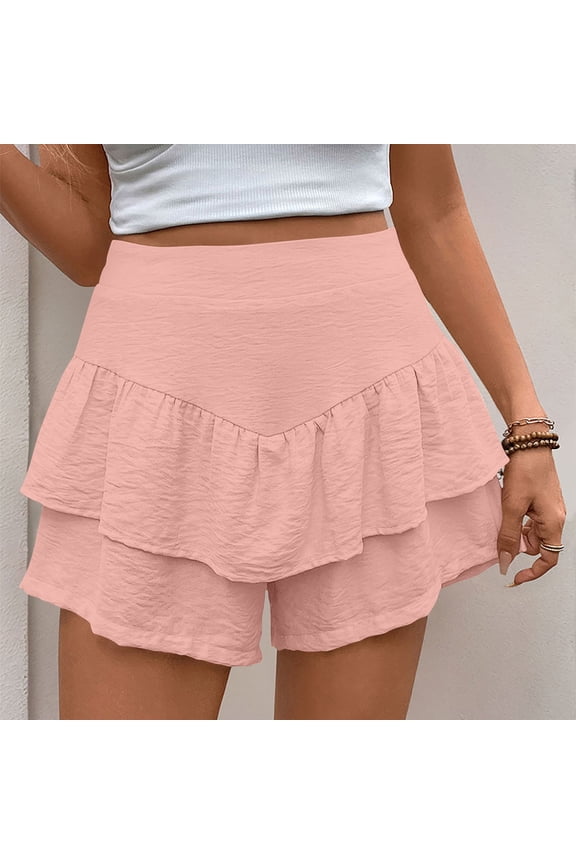 Flowy Shorts for Women Casual Boho Ruffle Tiered Skorts High Waist Mini Skirts Tennis Going Out Trendy Shorts, Pink, XXL