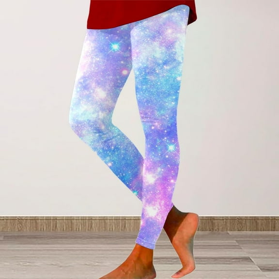 Stephy Galaxy Costume Women Colorful Leggings Fancy Costume Glitter 3D Printing Costume for Women, Blue, L