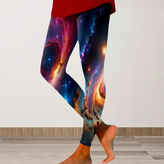 Stephy Galaxy Costume Women Colorful Leggings Fancy Costume Glitter 3D Printing Costume for Women, Orange, 3XL