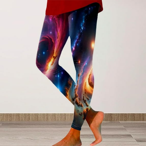 Stephy Galaxy Costume Women Colorful Leggings Fancy Costume Glitter 3D Printing Costume for Women, Orange, XXL
