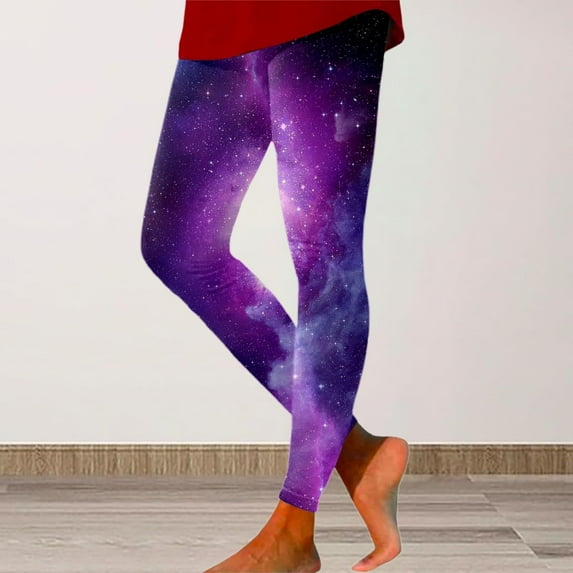 Stephy Galaxy Costume Women Colorful Leggings Fancy Costume Glitter 3D Printing Costume for Women, Purple, M