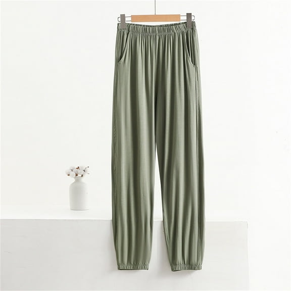 Stephy Pajama Pants for Women In Summer Can Be Worn Loose Large Size Pocket Pants Loose Wide Leg Pants for Women's Home Pants, Green, XL