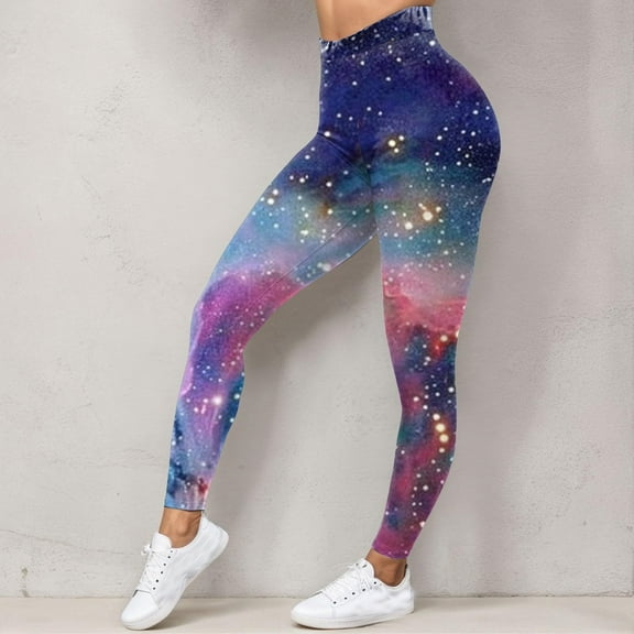 Stephy Women Colorful Leggings Fancy Costume Glitter 3D Printing Costume, Blue, M