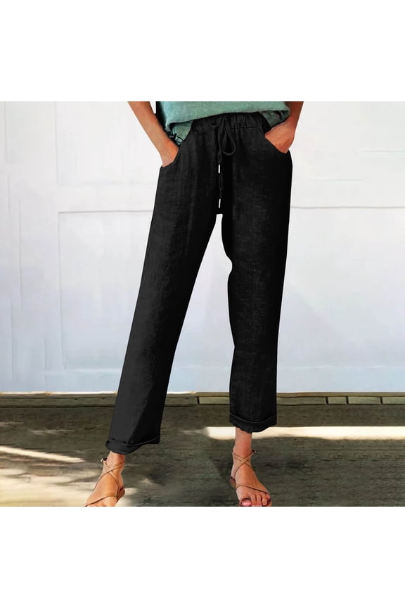 Women's Autumn Fragrant Linen Linen Vintage Floral Print Casual Pants – Perfect for Spring Comfortable and Trendy for Relaxed Days and Everyday Wear, Black, XL