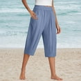 thumbnail image 1 of Stephy Women's Cotton and Linen Cropped Pants for Women In Summer Loose Large Size Linen Elastic Waist Small Feet Harem Pants Versatile Casual Pants Casual Cropped Pants, Blue, XXL, 1 of 6