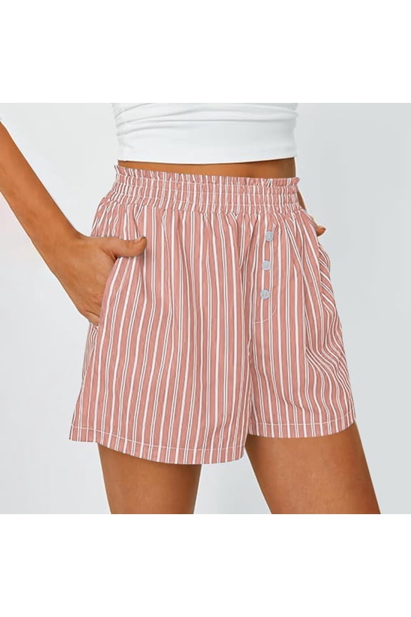 Women's Fashion Queen Shorts 2025 Summer Striped Pajamas Pants with Pocket Y2K Striped Shorts Belt Casual Summer Shorts, Red, M