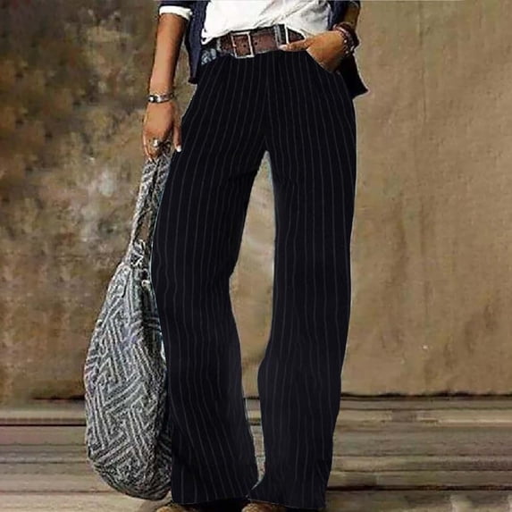 Stephy Women's Flare Wide Leg High Waisted Casual Vintage Floral Print Pants Casual Colorful Trouser, Blue, M