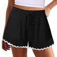 thumbnail image 1 of Stephy Women's Shorts 2025 Summer Casual Cute Ruffle Shorts Comfy Elastic Waist Drawstring Pleated Short, Black, XXL, 1 of 6