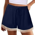 thumbnail image 1 of Stephy Women's Shorts 2025 Summer Casual Cute Ruffle Shorts Comfy Elastic Waist Drawstring Pleated Short, Blue, S, 1 of 6