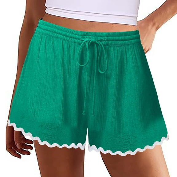 Stephy Women's Shorts 2025 Summer Casual Cute Ruffle Shorts Comfy Elastic Waist Drawstring Pleated Short, Green, S