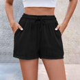 thumbnail image 1 of Stephy Women's Spring Summer Solid Color Striped Shorts with Drawstring Pockets for Casual Wear, Black, S, 1 of 7