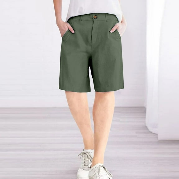 Stephy Womens Casual Solid Sport Zipper Waist Pants Shorts Elastic Waist Back Pockets Daily Shorts, Green, L