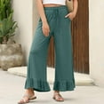 thumbnail image 1 of Stephy Womens Wide Leg Pants Drawstring Elastic High Waisted Ruffle Hem Palazzo Pants with Pockets, Green, XXL, 1 of 9