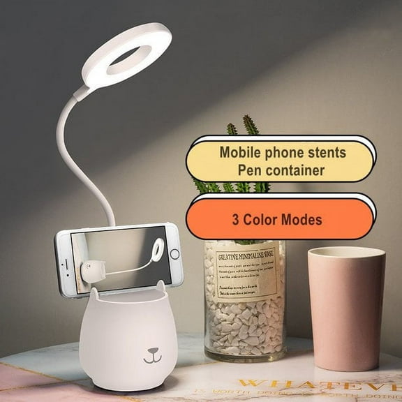 Stepless Dimming LED Desk Lamp,3 Color Modes Rechargeable Modern Table Lamp,Eye-Caring Study Touch Control Flexible Gooseneck Lamp with Pen Holder and Phone Stand for Bedroom,Study Room,Dorm