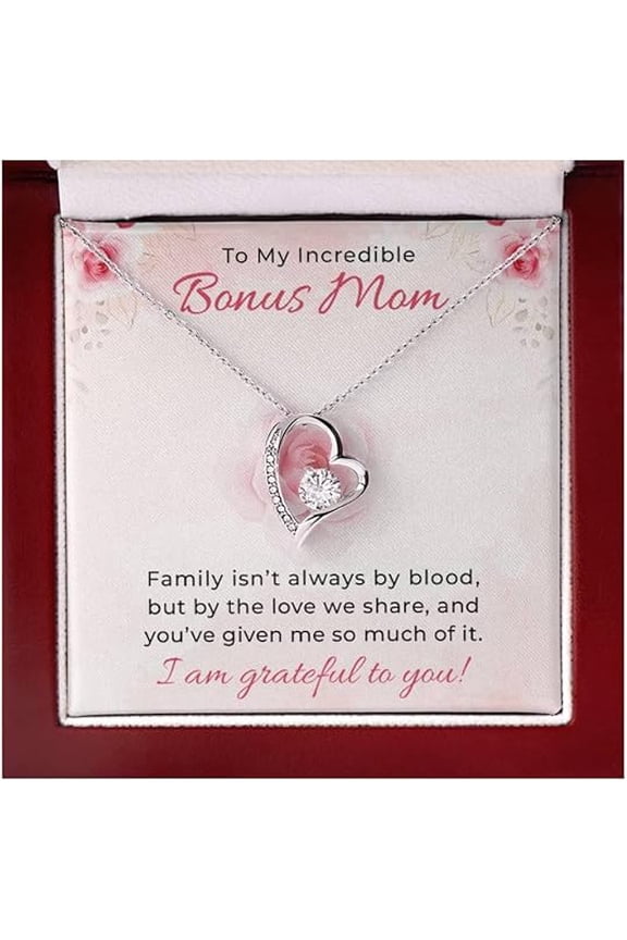 Stepmom Birthday Gifts, Wedding Birthday Christmas Adoption Necklace For Bonus Mom, Mother in Law Jewelry with a Message Card and LED Box