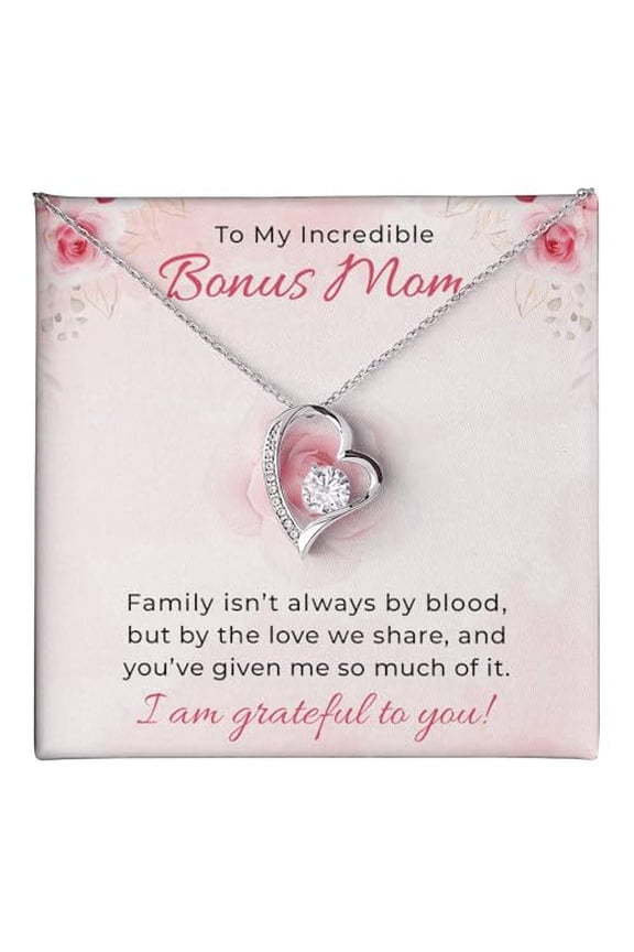 Stepmom Birthday, White Pendant, Wedding Birthday Adoption Necklace For Bonus Mom, Mother In Law Jewelry With A Message Card And Elegant Box #1405, White Love Knot Necklace