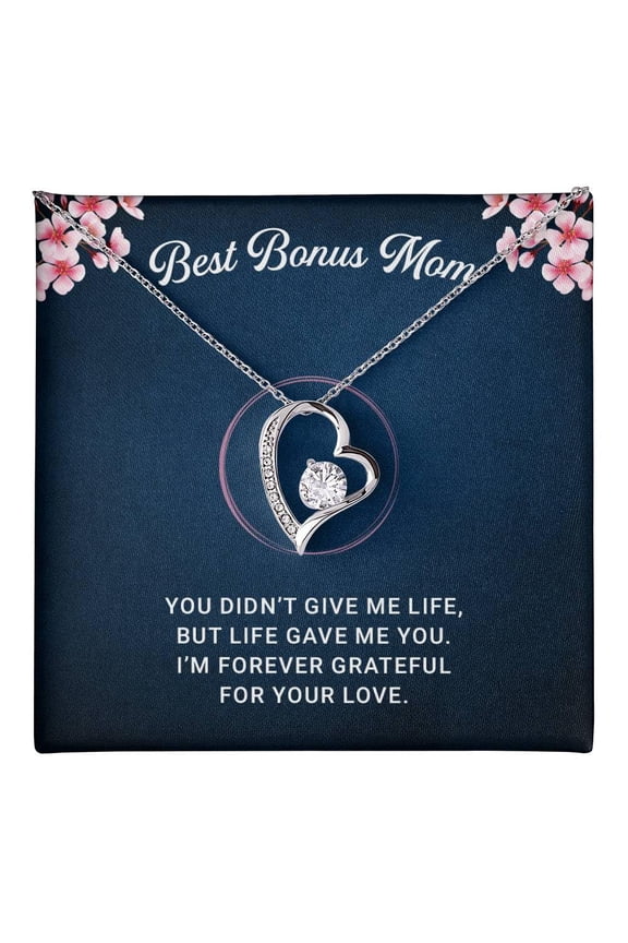 Stepmom Birthday, White Pendant, Wedding Birthday Adoption Necklace For Bonus Mom, Mother In Law Jewelry With A Message Card And Elegant Box #2151, White Forever Love Necklace
