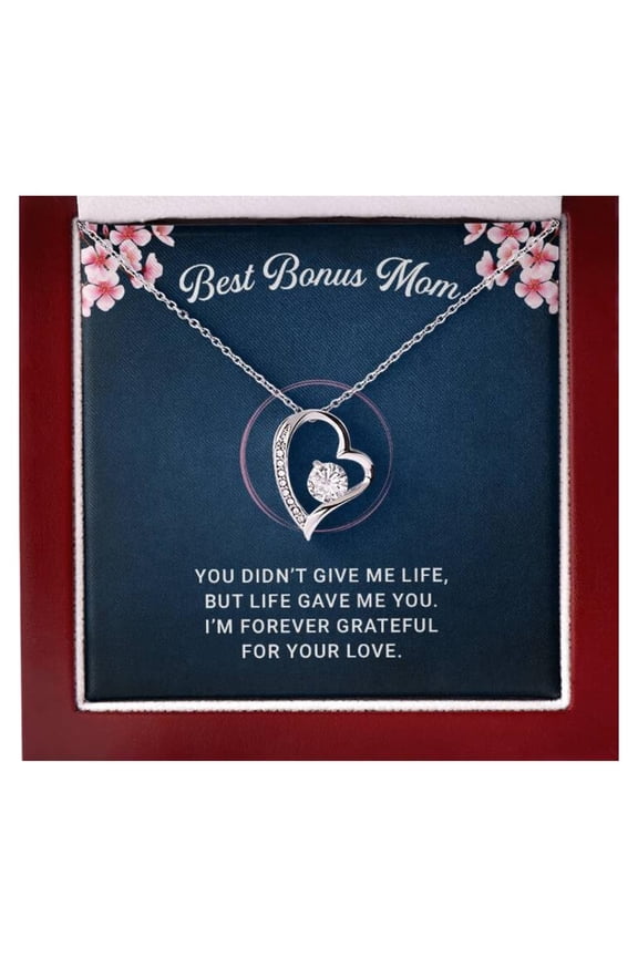 Stepmom Birthday, White Pendant, Wedding Birthday Adoption Necklace For Bonus Mom, Mother In Law Jewelry With A Message Card And Elegant Box #2155, White Forever Love Necklace