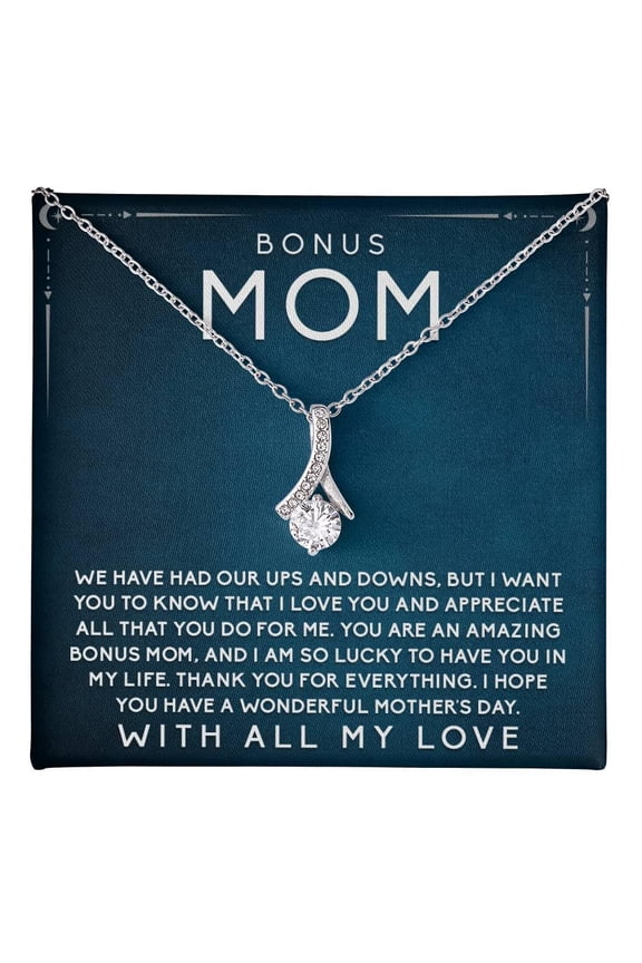 Stepmom Birthday, White Pendant, Wedding Birthday Adoption Necklace For Bonus Mother In Law Jewelry With A Message Card And Elegant Box #77, White Alluring Necklace