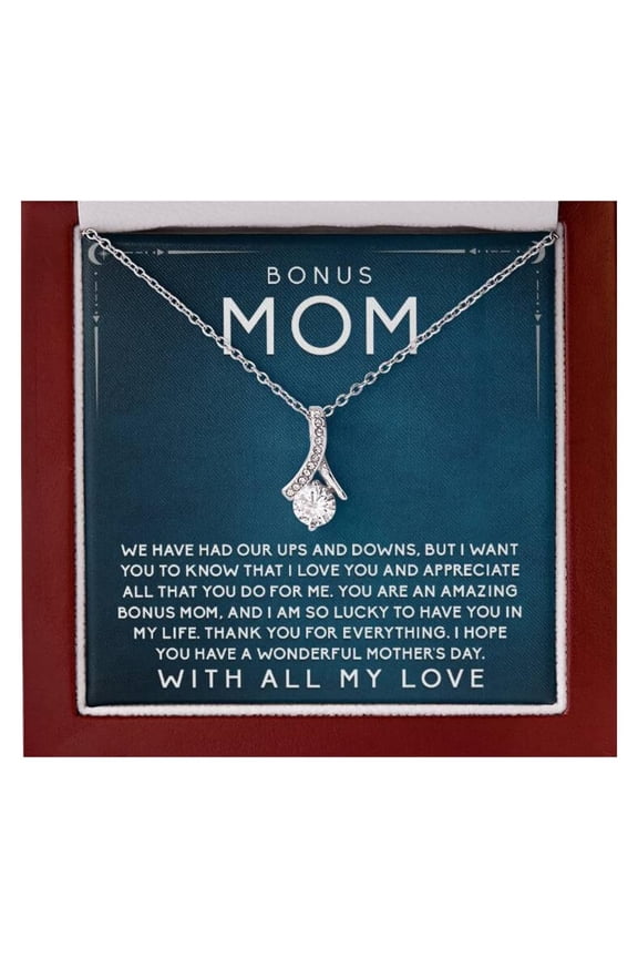 Stepmom Birthday, White Pendant, Wedding Birthday Adoption Necklace For Bonus Mother In Law Jewelry With A Message Card And Elegant Box #83, White Alluring Necklace