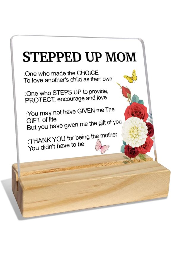 Stepmom Gifts from Daughter Son, Stepmom Gifts for Birthday Mother's Day Christmas Holiday, Bonus Mom Gifts, Stepped Up Mom, Desk Acrylic Decor 4x4 Inch