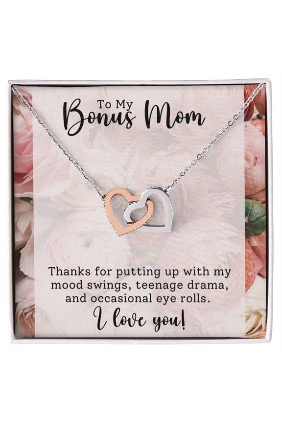 To My Stepmom Stepmother Bonus Mom Mother Day Birthday Necklace, A Meaningful Necklace Perfect For Anniversaries, Birthdays, Valentine V7695, Multi Interlocking Heart Necklace