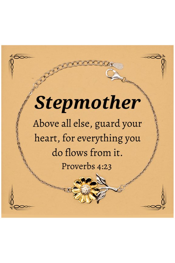 Stepmother Bracelet Engraved Proverbs 4:23 Heart Jewelry Gift for Birthday and Christmas