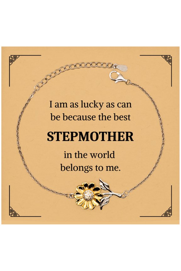 Stepmother Sunflower Bracelet, Best Stepmother Belongs to Me, Engraved Gift for Birthday Christmas Holidays, Unique Confidence Inspirational Jewelry for Stepmother