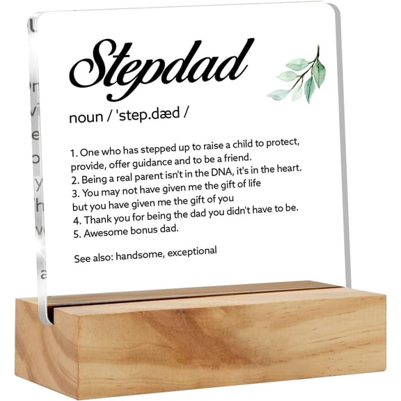 Stepped up Dad Gifts Stepped up Dad Definition Desk Decor Stepfather Stepdad Acrylic Desk Plaque Sign with Wood Stand Home Office Desk Sign Keepsake 4x4 Inch