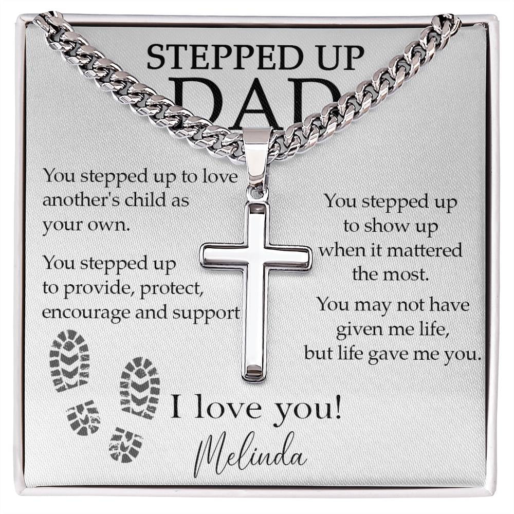 Stepped Up Dad, Sterling Silver Cross Necklace, Step Dad Father's