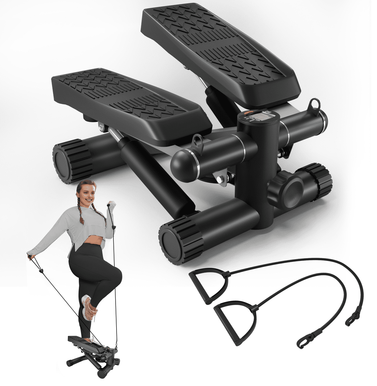 Steppers for Exercise, Adjustable Pedal Height Stair Stepper with Resistance Bands, Mini Stepper