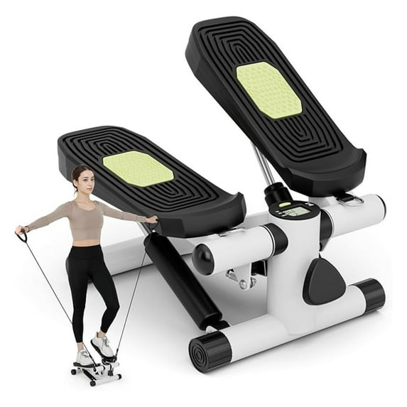 Steppers for Exercise at Home, Hydraulic Mini Stair Stepper with Resistance Bands & LCD Monitor, Portable Under Desk Cardio Equipment Step Machine for Home Gym