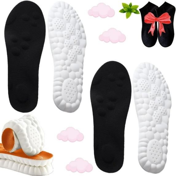 Steppers Insoles for Men Women, 2 Pairs Massage Cushion Insoles, Breathable Memory Foam Orthopedic Insoles with Arch Support (Black * 2, Men 5-6 / Women 6-7)
