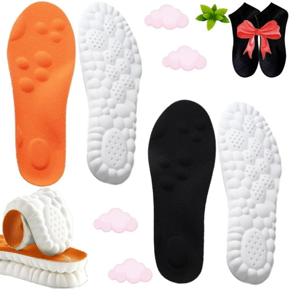 Steppers Insoles for Men Women, 2 Pairs Massage Cushion Insoles, Breathable Memory Foam Orthopedic Insoles with Arch Support (Orange*1+ Black*1, Men 11.5-12.5 / Women 13-14)