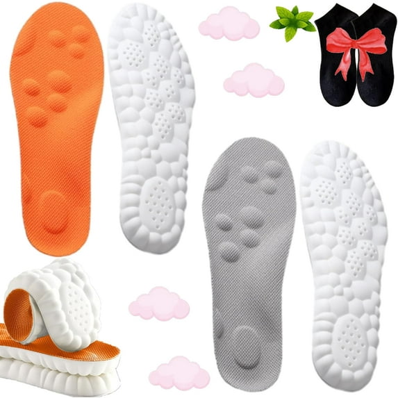 Steppers Insoles for Men Women, 2 Pairs Massage Cushion Insoles, Breathable Memory Foam Orthopedic Insoles with Arch Support (Orange*1+ Gray*1, Men 9-10.5 / Women 10.5-12)