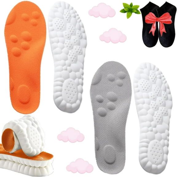Steppers Insoles for Men Women, 2 Pairs Massage Cushion Insoles, Breathable Memory Foam Orthopedic Insoles with Arch Support (Orange*1+ Gray*1, Men 9-10.5 / Women 10.5-12)