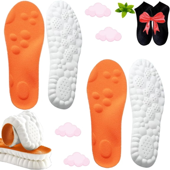 Steppers Insoles for Men Women, 2 Pairs Massage Cushion Insoles, Breathable Memory Foam Orthopedic Insoles with Arch Support (Orange * 2, Men 5-6 / Women 6-7)