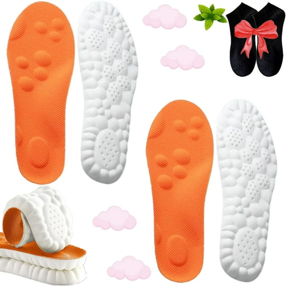 Steppers Insoles for Men Women, 2 Pairs Massage Cushion Insoles, Breathable Memory Foam Orthopedic Insoles with Arch Support (Orange * 2, Men 8-8.5 / Women 9.5-10)