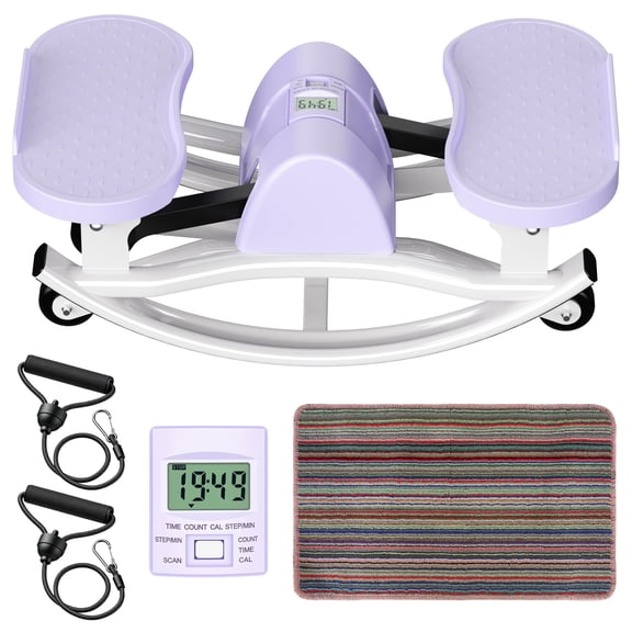 RICAN Smart Lateral Rocking Fitness Stepper, Low-Impact Portable Exercise Stepper ,Rock Stepper Machine with Digital Monitor, Resistance Bands & Floor Mat, Purple