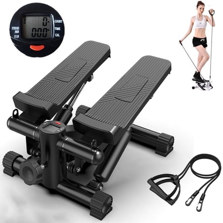 Steppers for Exercise, Stair Stepper with Resistance Bands, Mini Stepper with 300LBS Loading Capacity, Hydraulic Fitness Stepper with LCD Monitor