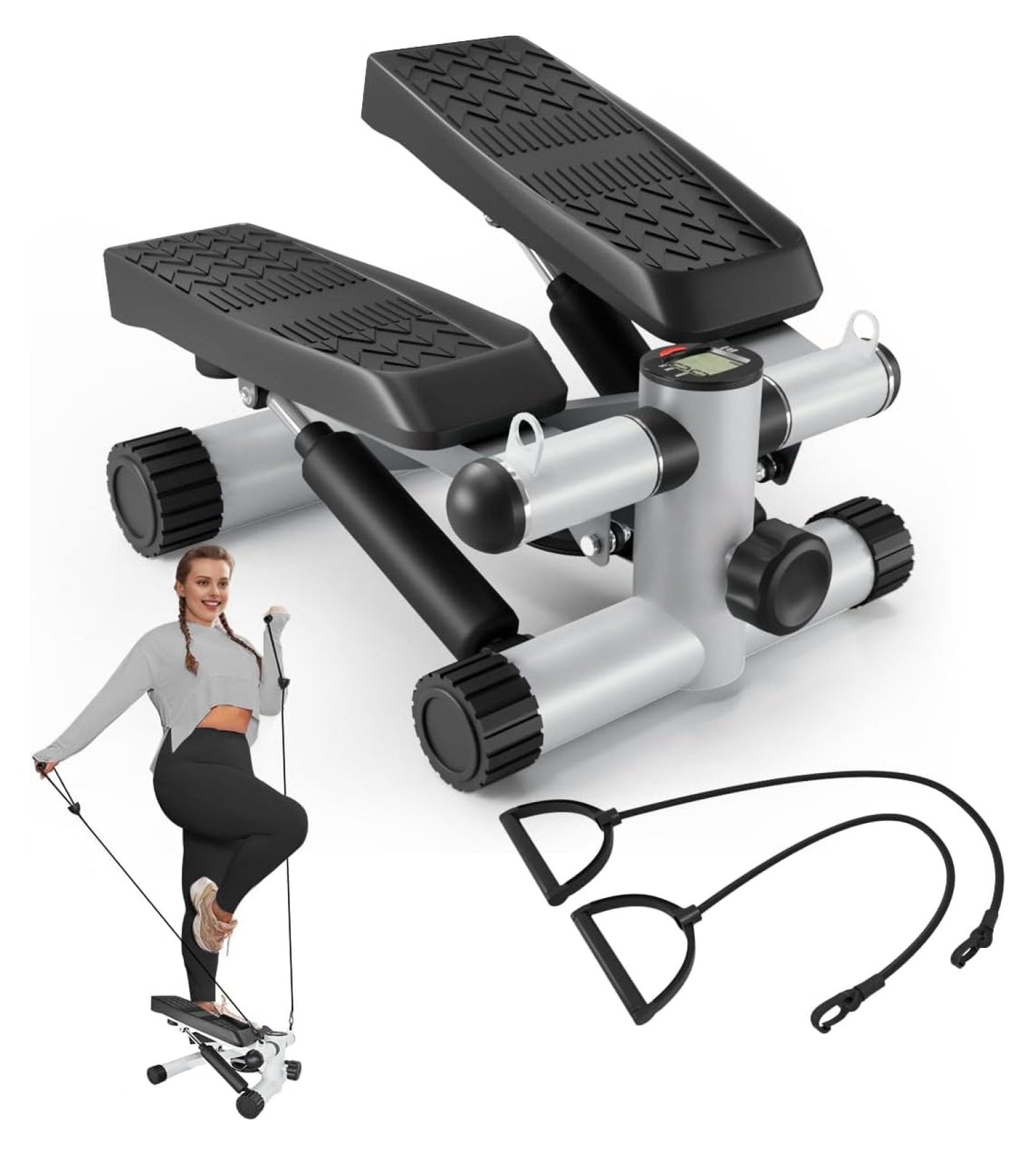 Steppers for Exercise, Stair Stepper with Resistance Bands, Mini Stepper with 330LBS Loading
