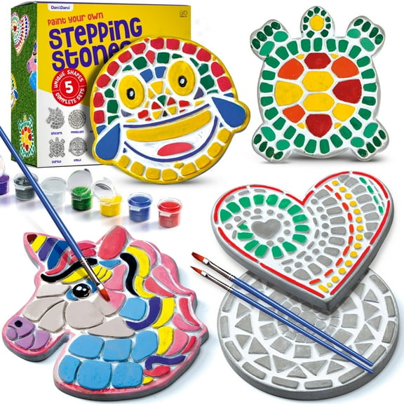 Stepping Stone Painting Kit for Kids - Paint 5 Garden Stones - Arts and Crafts for Boys & Girls Ages 6-12 - Birthday Craft Gift Ideas