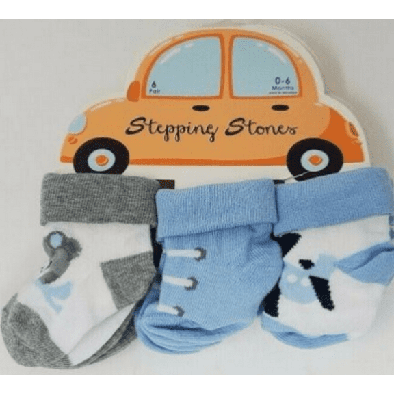 Stepping Stones 6 Pairs Baby Boys Socks, 0-6 Months