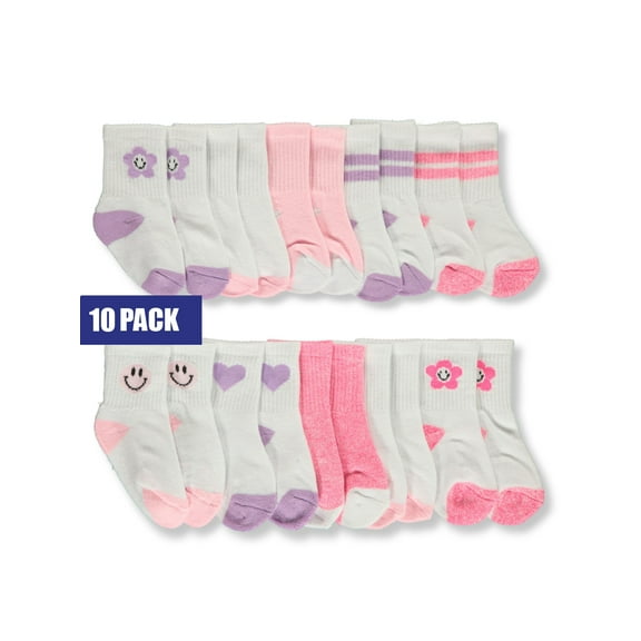 Stepping Stones Baby Girls' 10-Pack Smile Athletic Crew Socks Color: pink Size: 6 - 12 months