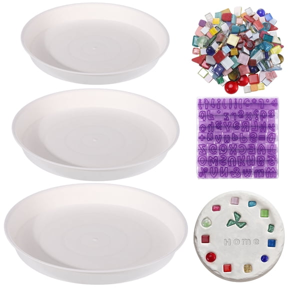 5 Pcs Stepping Stone Kit, DIY Stepping Stone Kit for Adults with 10.2, 11.4, 12.6 in Round Plastic Molds, 8.5 oz Mosaic Tiles and Stamps for Garden Outdoor Walkway Pavement Decoration