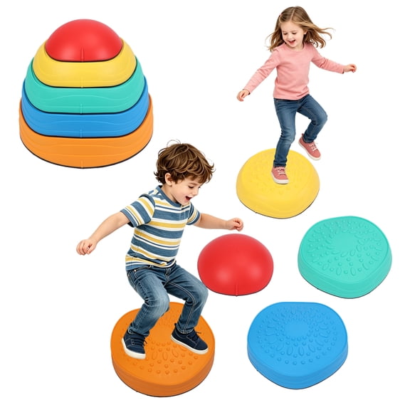LLNC Stepping Stones for Kids, 5PCS Non-Slip Sensory Balance Stones for Toddlers Ages 1-5, Indoor Outdoor Obstacle Course Game Toy