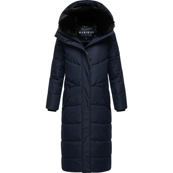 Marikoo Women's Extra-Long Quilted Winter Jacket - Detachable Hood - Calf-Length - Hingucker XIV