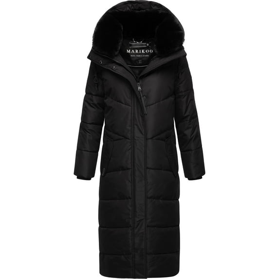 Marikoo Women's Extra-Long Quilted Winter Jacket - Detachable Hood - Calf-Length - Hingucker XIV